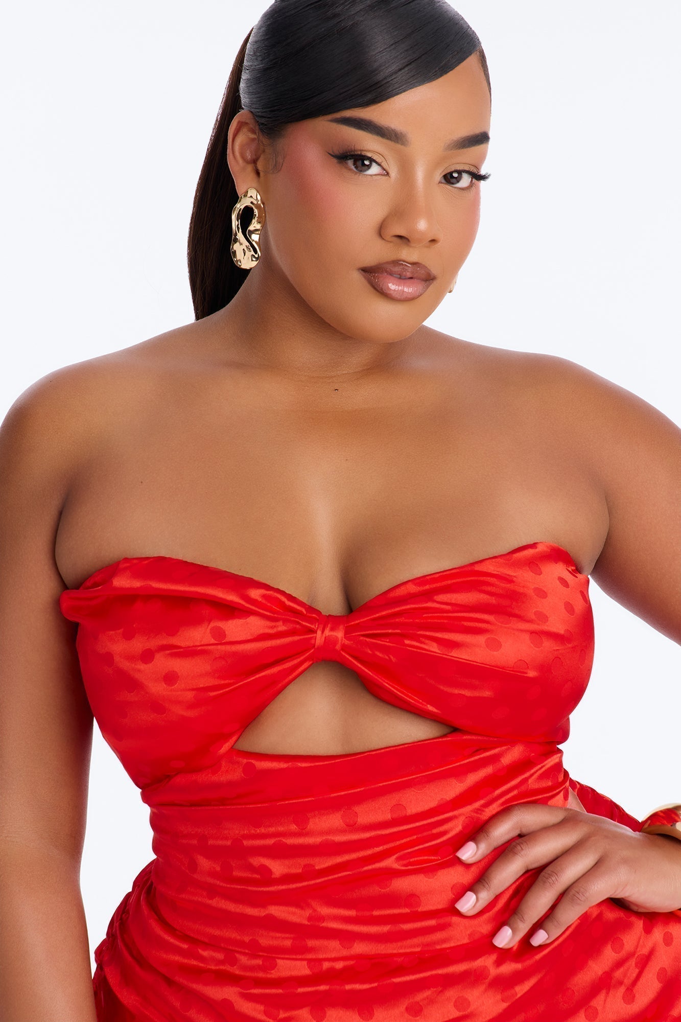 Sutton Strapless Satin Mini Dress - Red