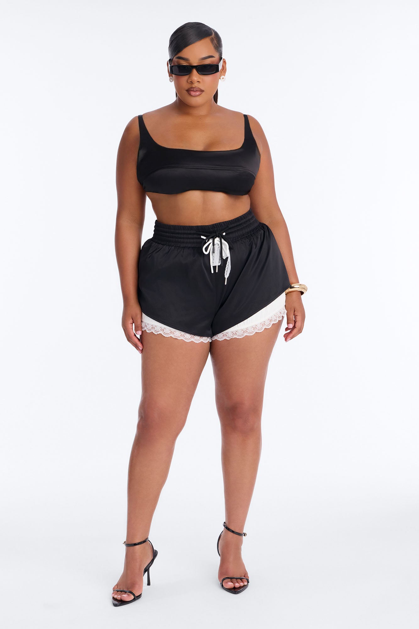 Marnie Lace Trim Bloomer Track Short - Black/combo