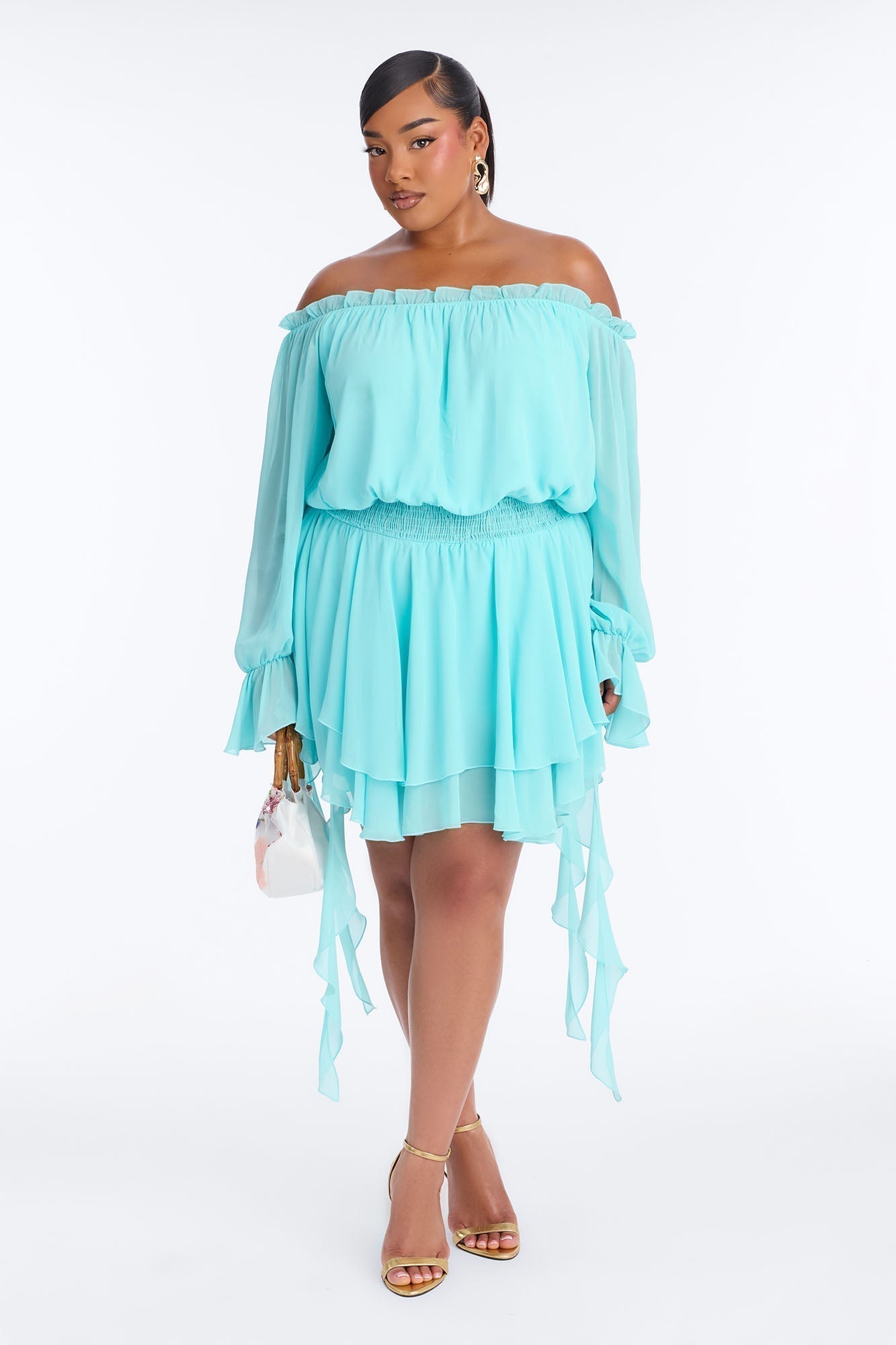 Paulina Ruffle Chiffon Mini Dress - Blue