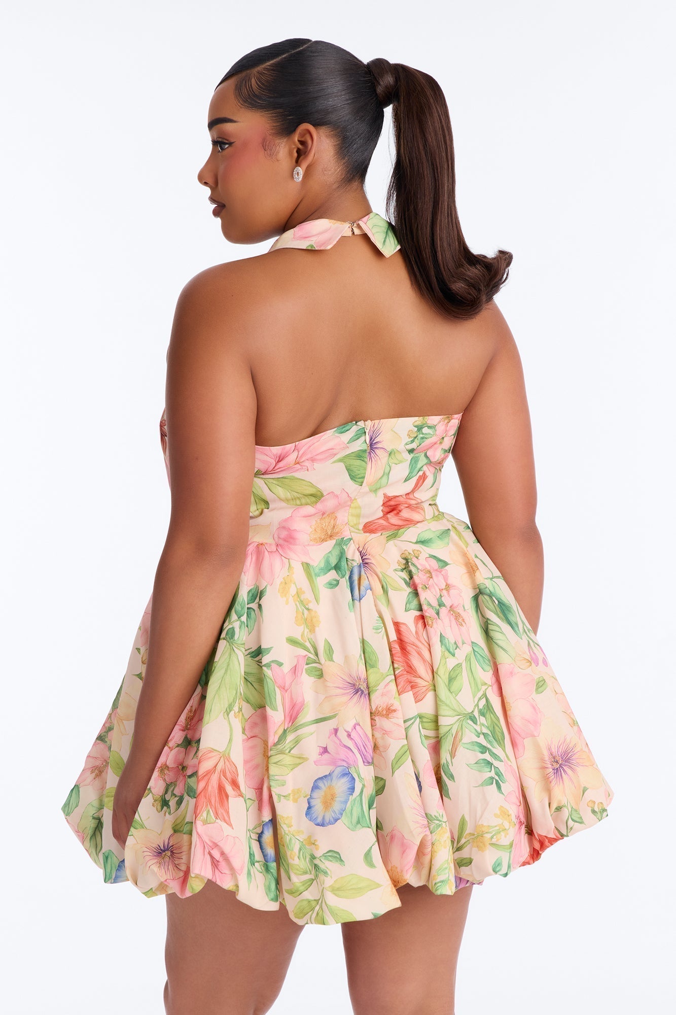 Emma Floral Halter Mini Dress - Pink/combo