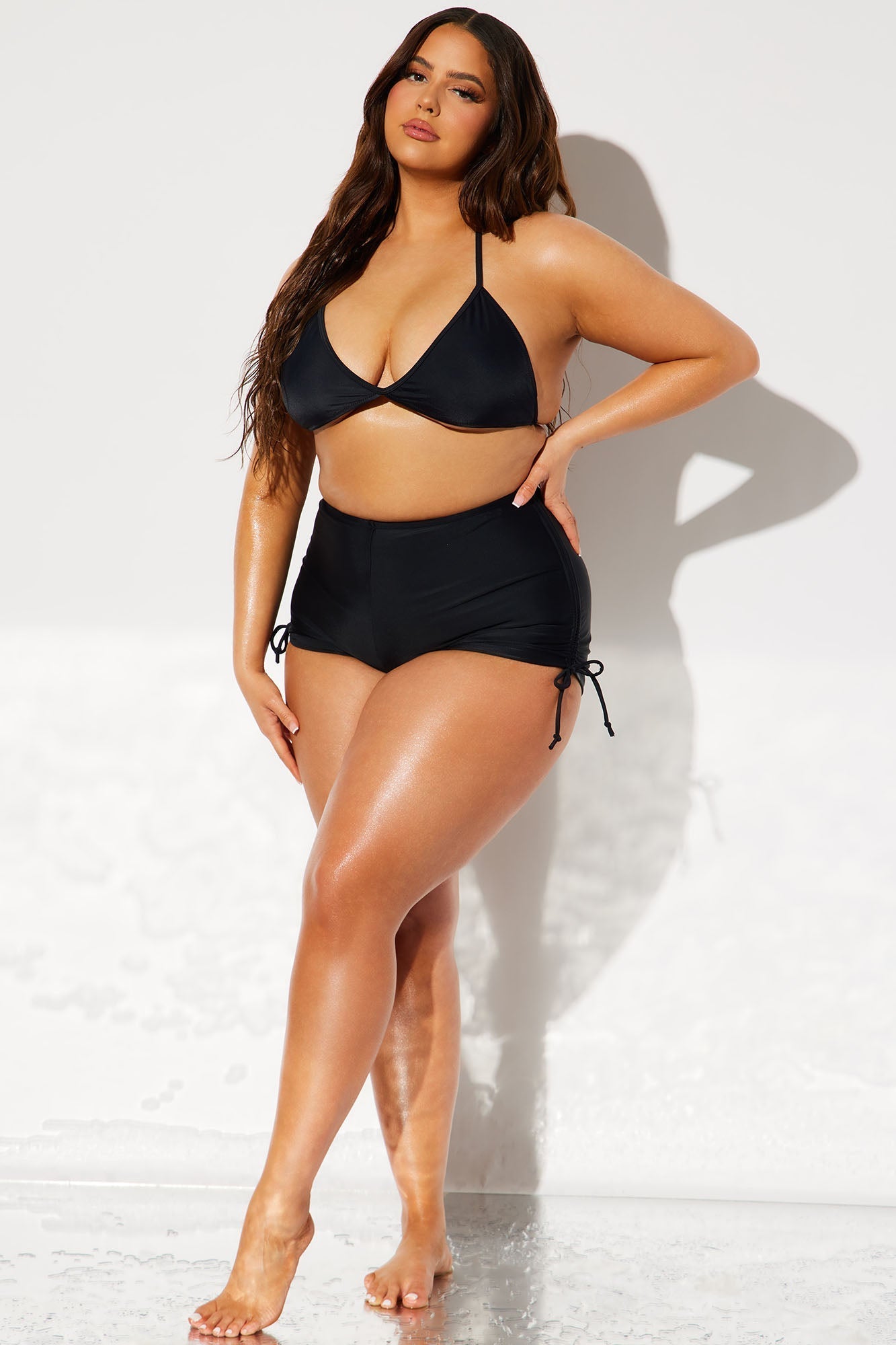 Maui Mix And Match Ruched Side Short Bikini Bottom - Black
