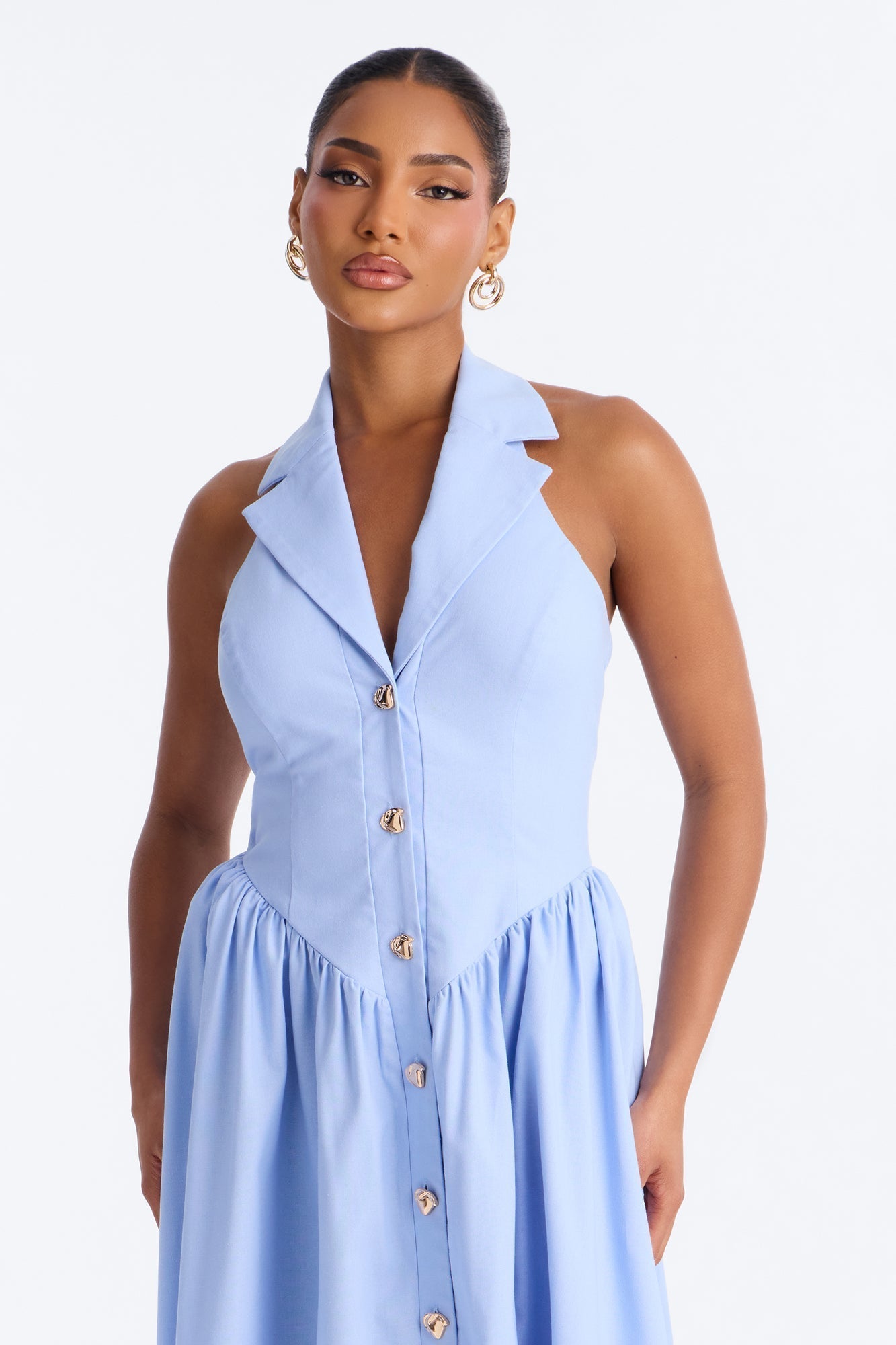 Giselle Collar Halter Midi Dress - Blue