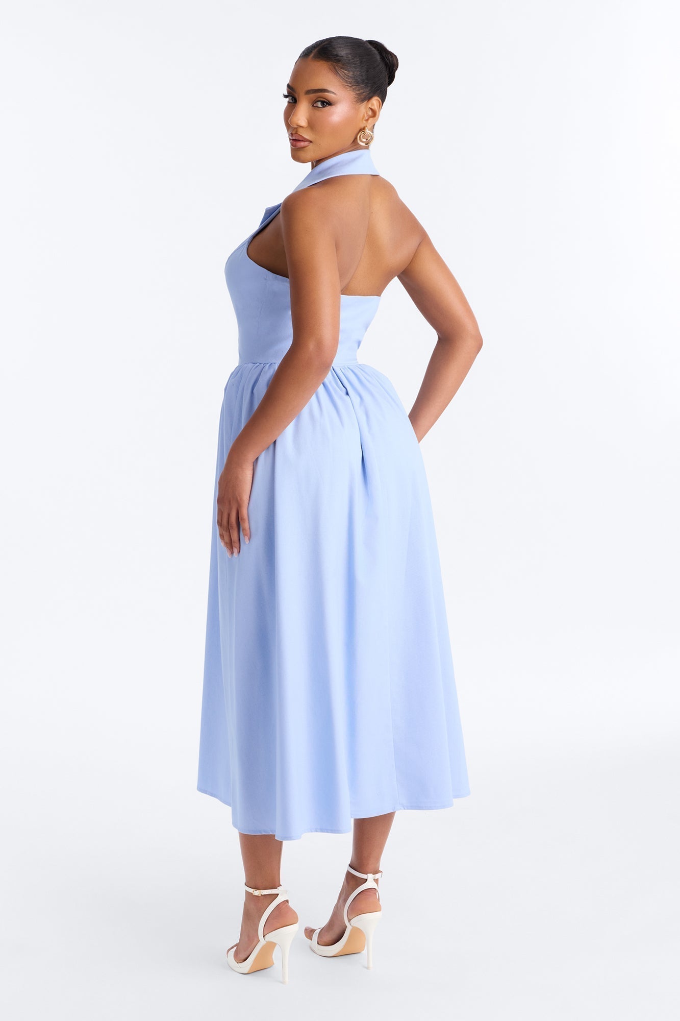 Giselle Collar Halter Midi Dress - Blue