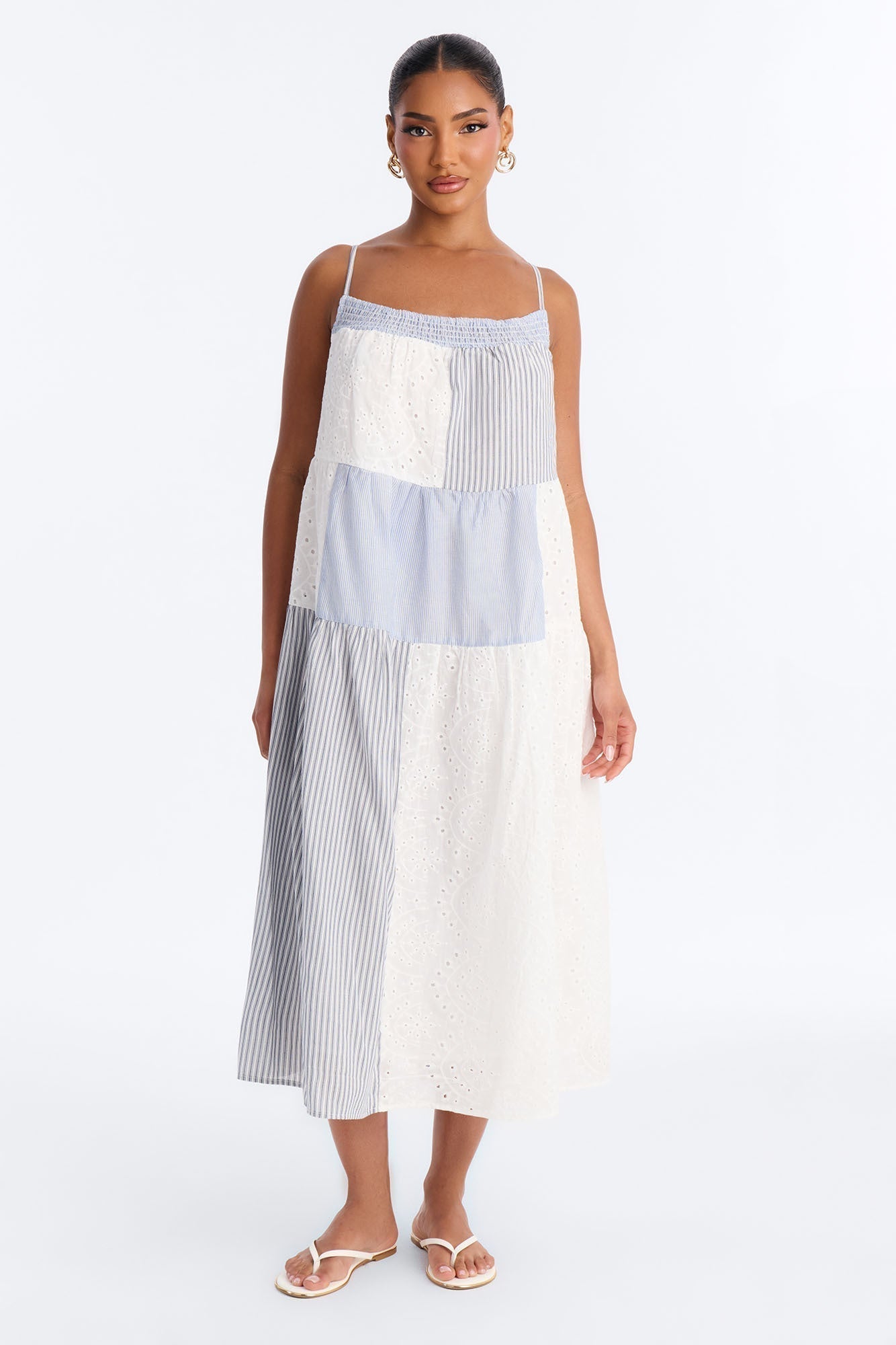 Sage Patchwork Midi Dress - Blue/combo