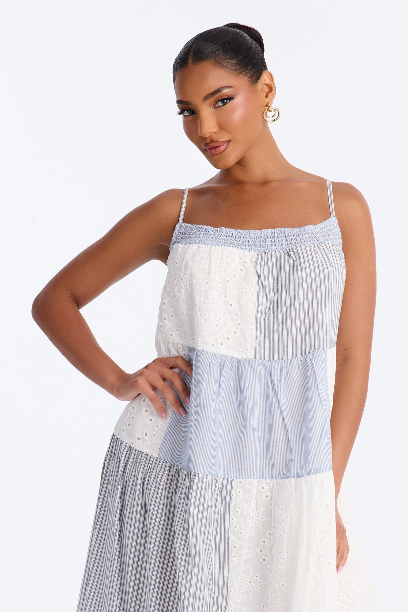 Sage Patchwork Midi Dress - Blue/combo