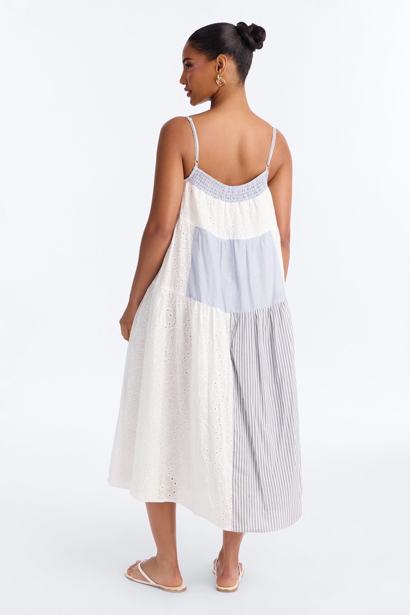 Sage Patchwork Midi Dress - Blue/combo