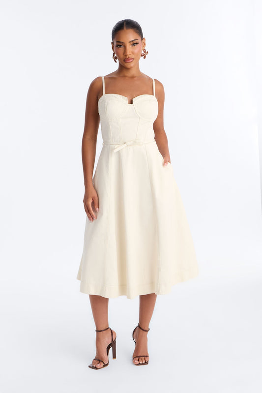 Sweet Chick Denim Midi Dress - White