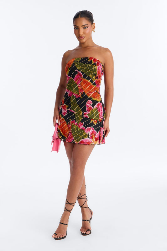 Fiona Strapless Mesh Mini Dress - Pink/combo