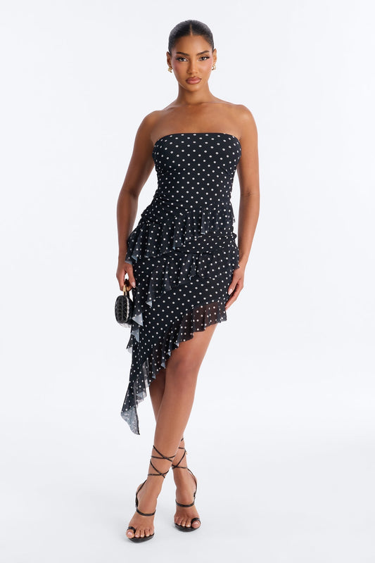 Presley Strapless Mesh Mini Dress - Black/White