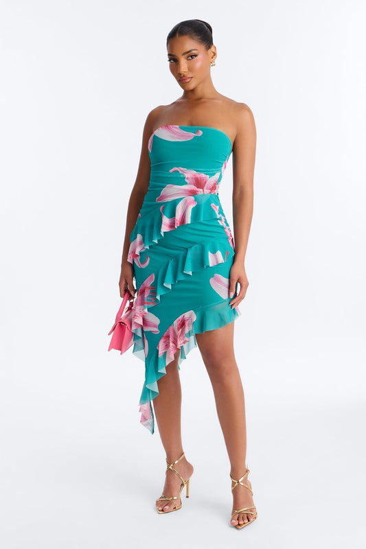 Presley Strapless Mesh Mini Dress - Teal/combo