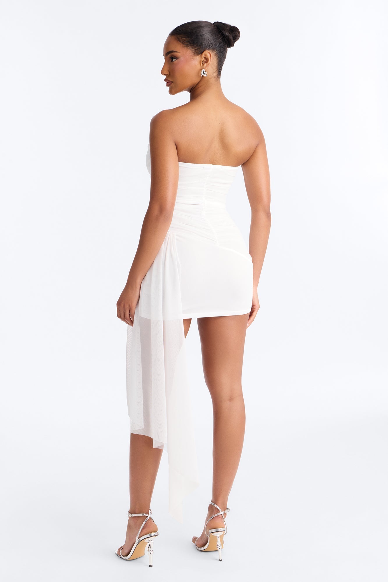 Dominique Draped Mesh Mini Dress - White