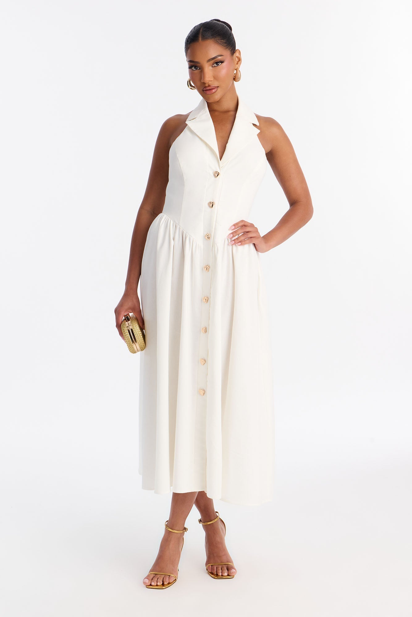 Giselle Collar Halter Midi Dress - White