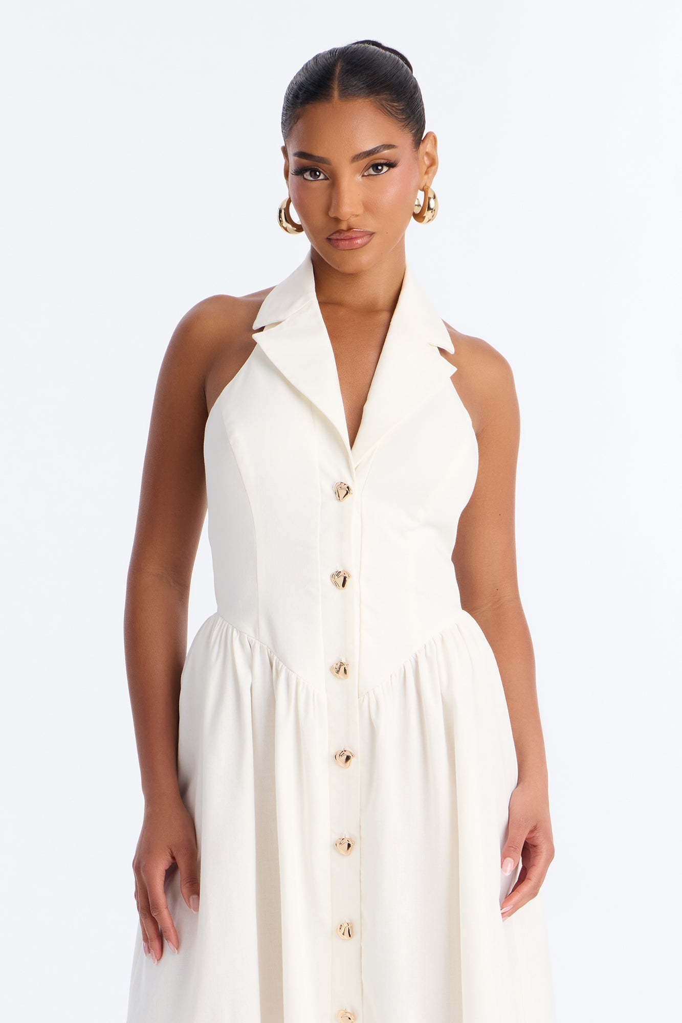 Giselle Collar Halter Midi Dress - White