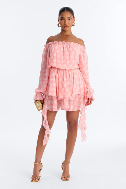 Bailey Off Shoulder Chiffon Mini Dress - Pink/combo