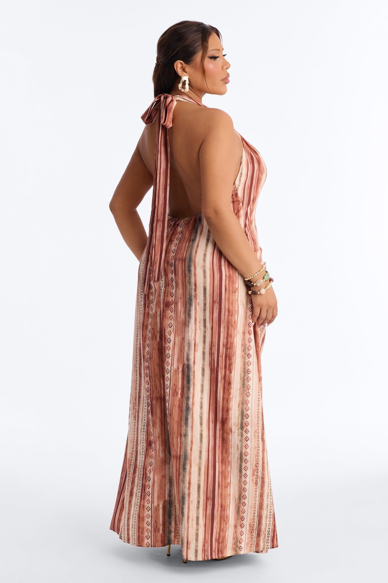 Laureen Wrap Halter Dress - Brown/combo