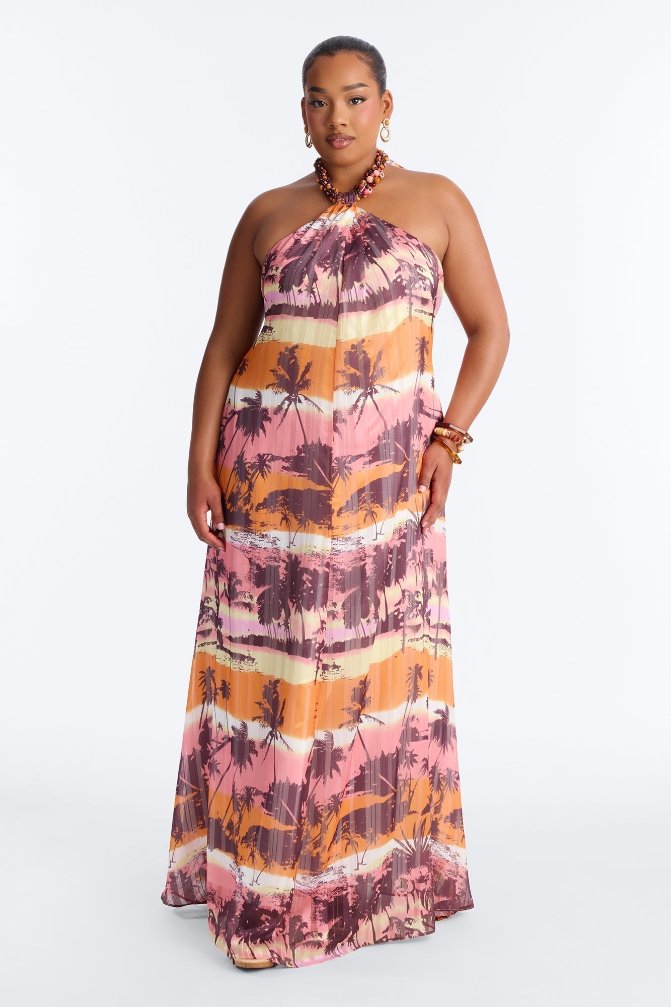 Marigold Sleeveless Chiffon Maxi Dress - Orange/combo