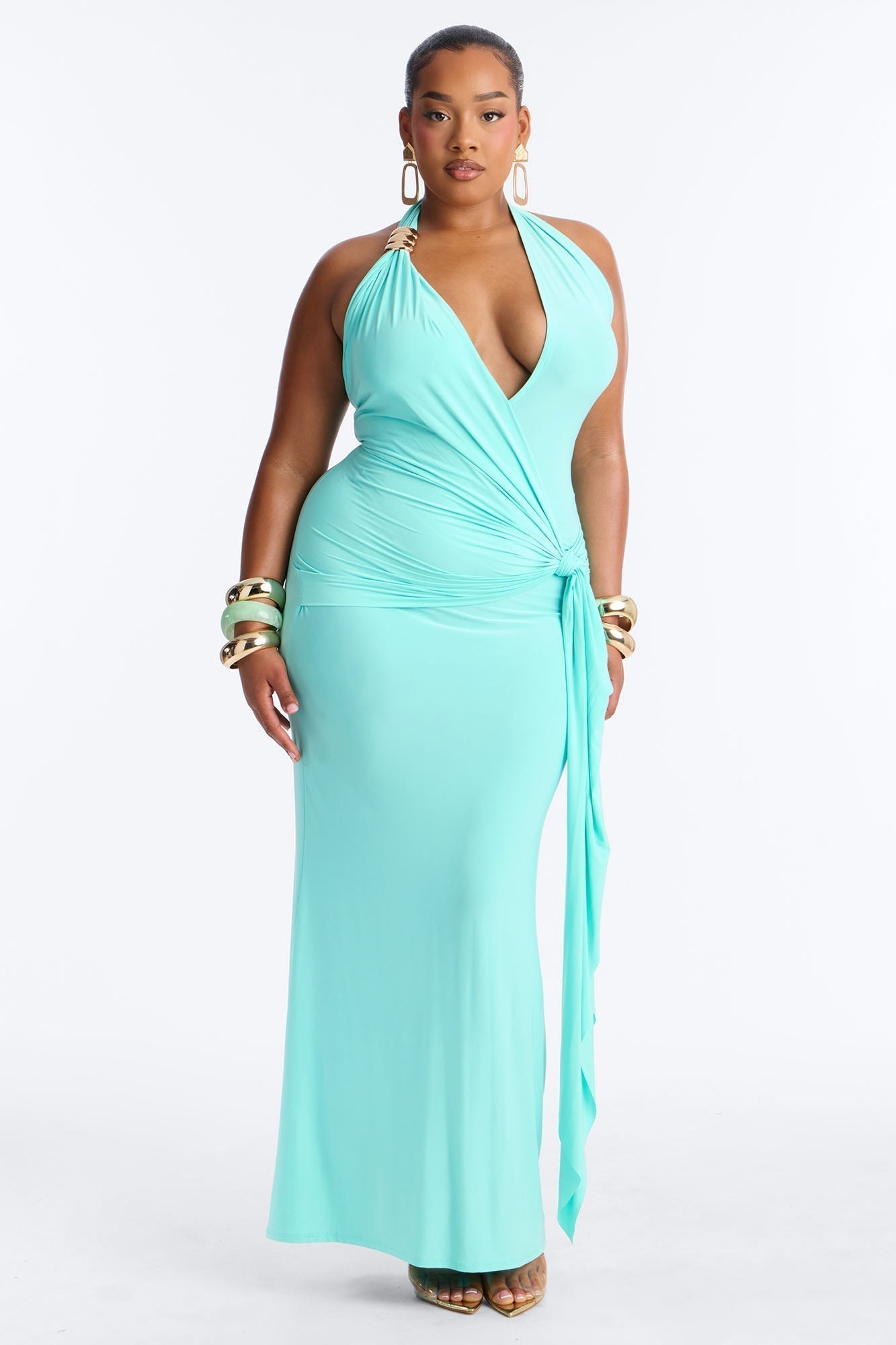Delia Halter Backless Maxi Dress - Aqua