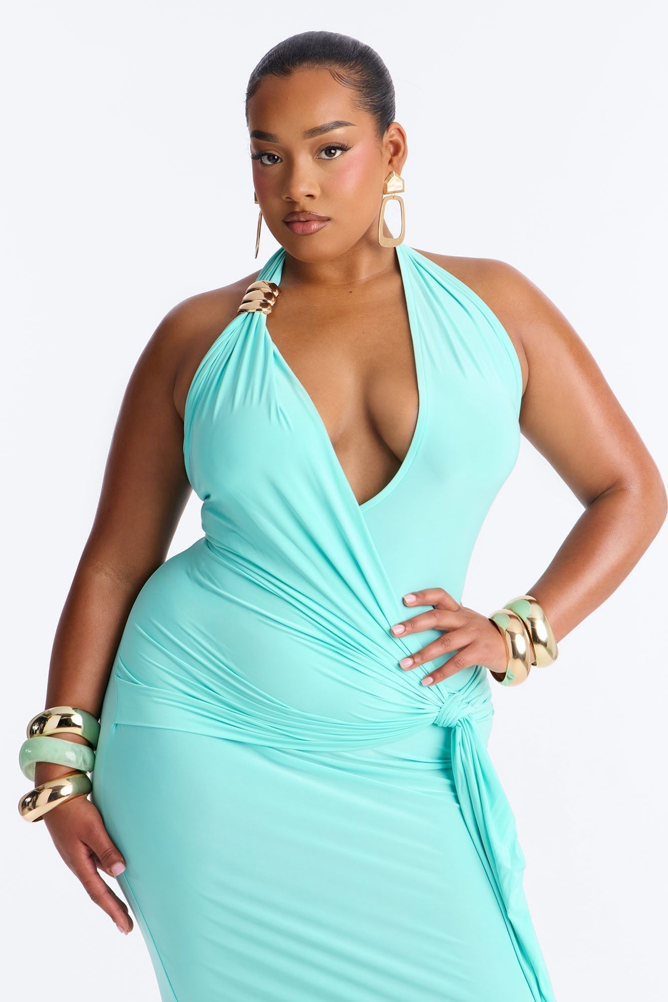 Delia Halter Backless Maxi Dress - Aqua