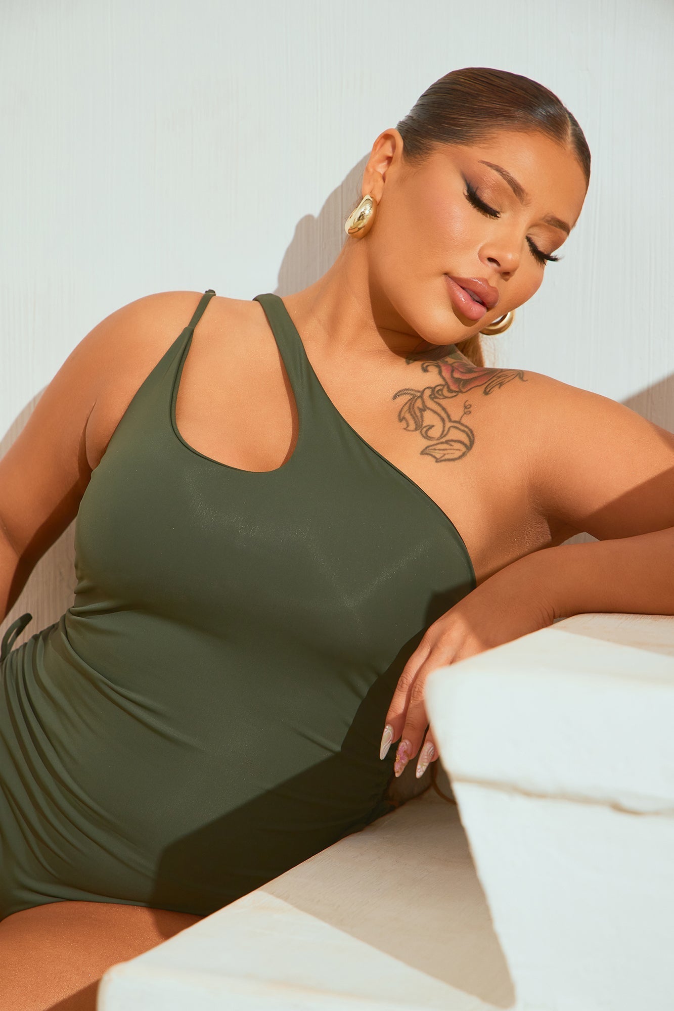 Mariah Ruched 1 Piece Swimsuit - Olive