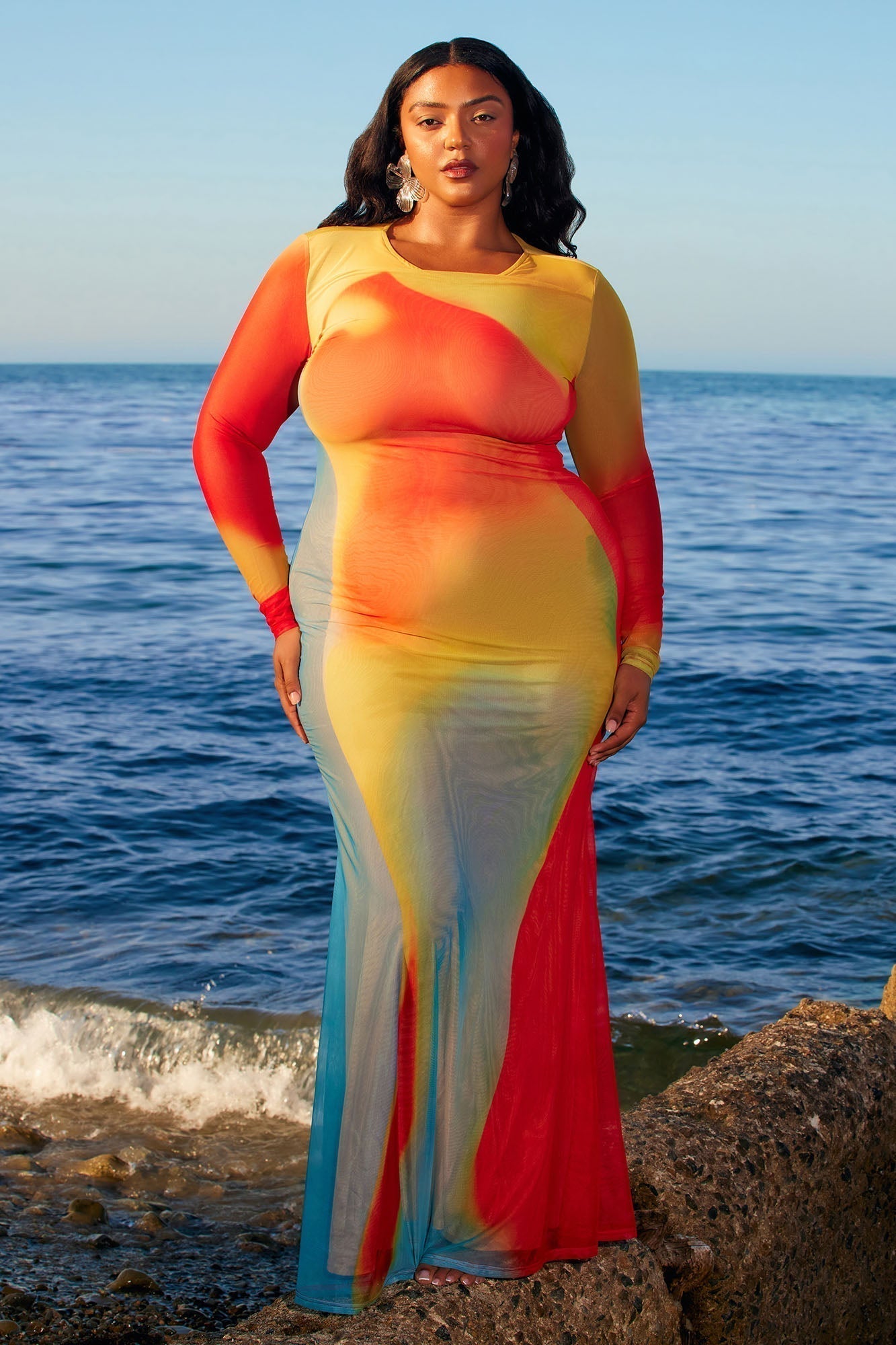 Heated Abstract Maxi Dress - Red/combo