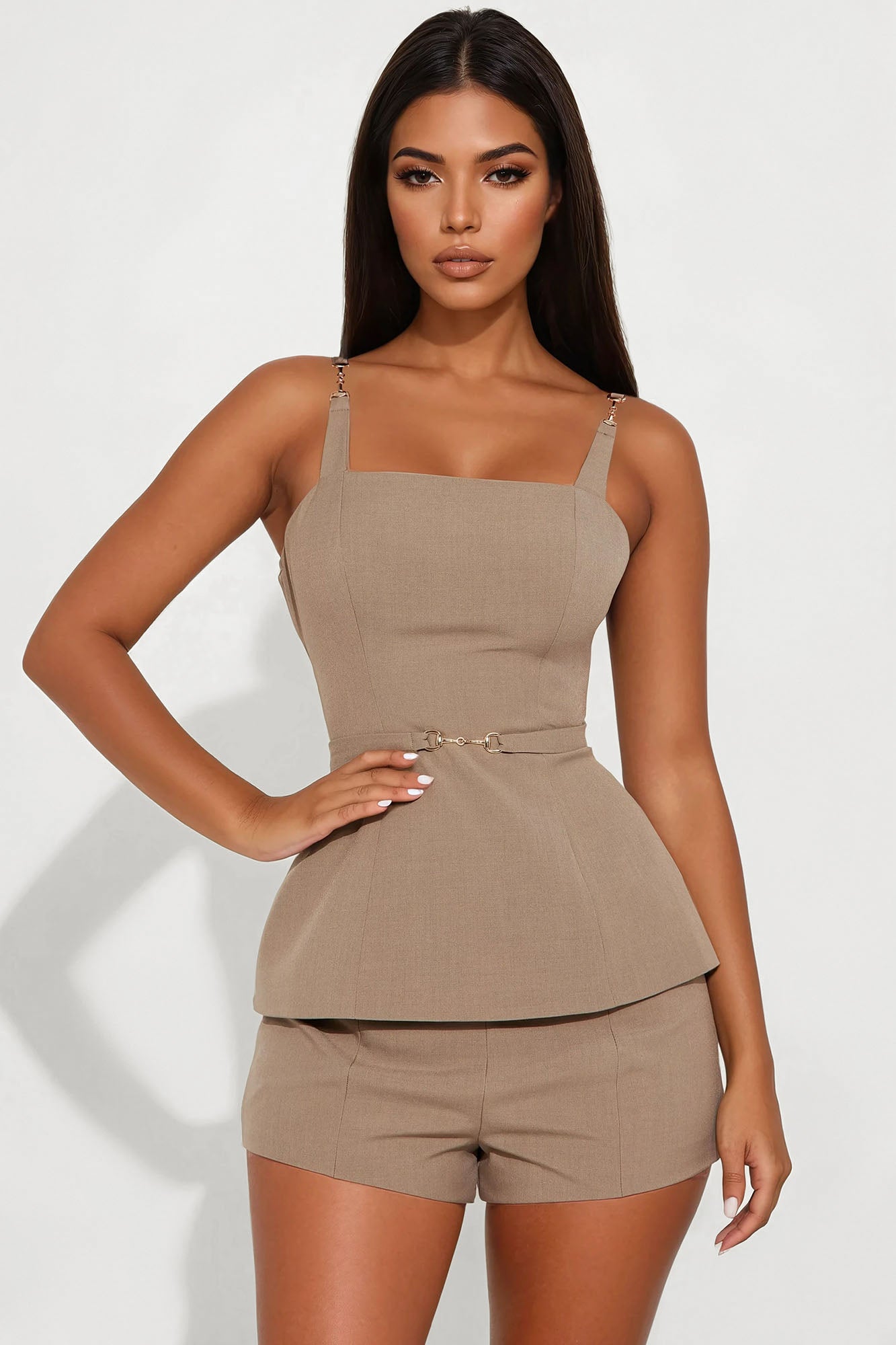 Business Only Belted Top - Taupe