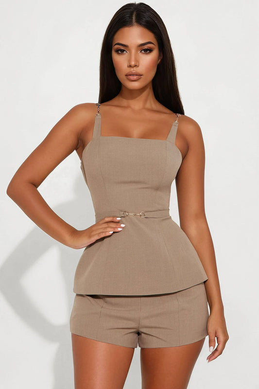 Business Only Belted Top - Taupe