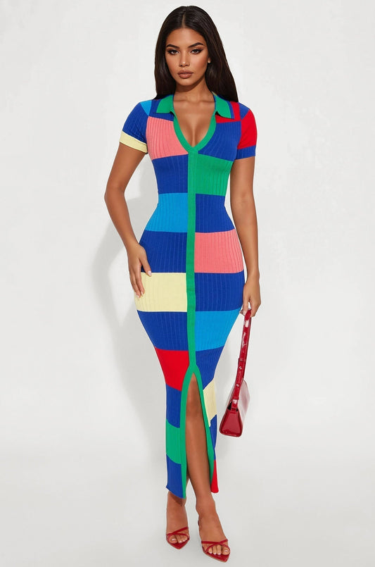 Rachel Collared Maxi Dress - Multi Color