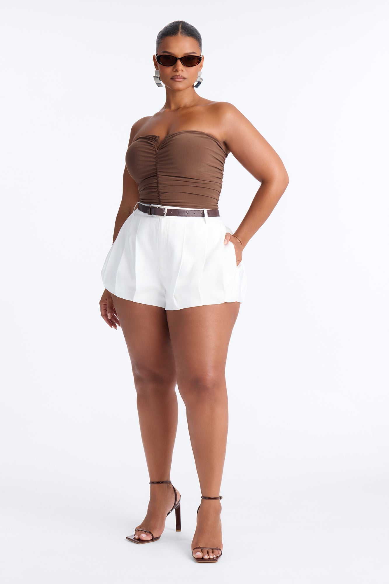 Rubi Belted Bubble Hem Micro Short - Ivory