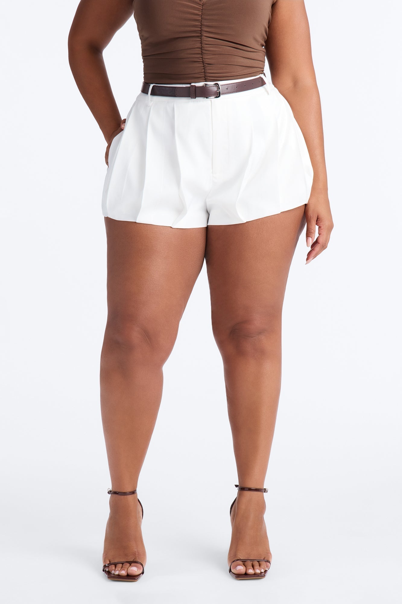 Rubi Belted Bubble Hem Micro Short - Ivory