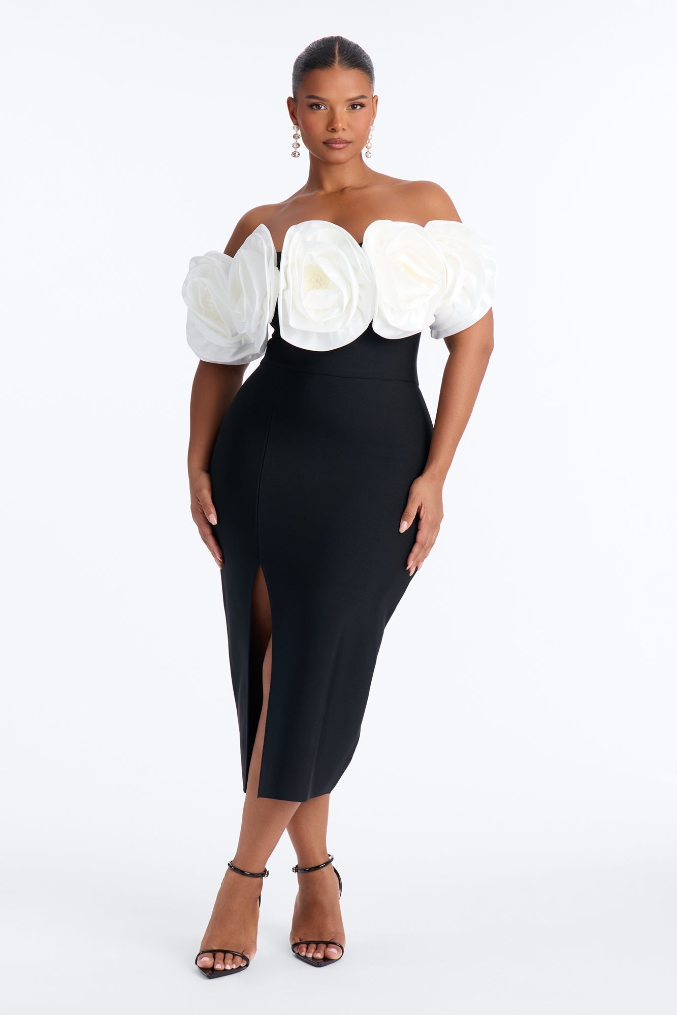 Divina Floral Bandage Midi Dress - Black/White