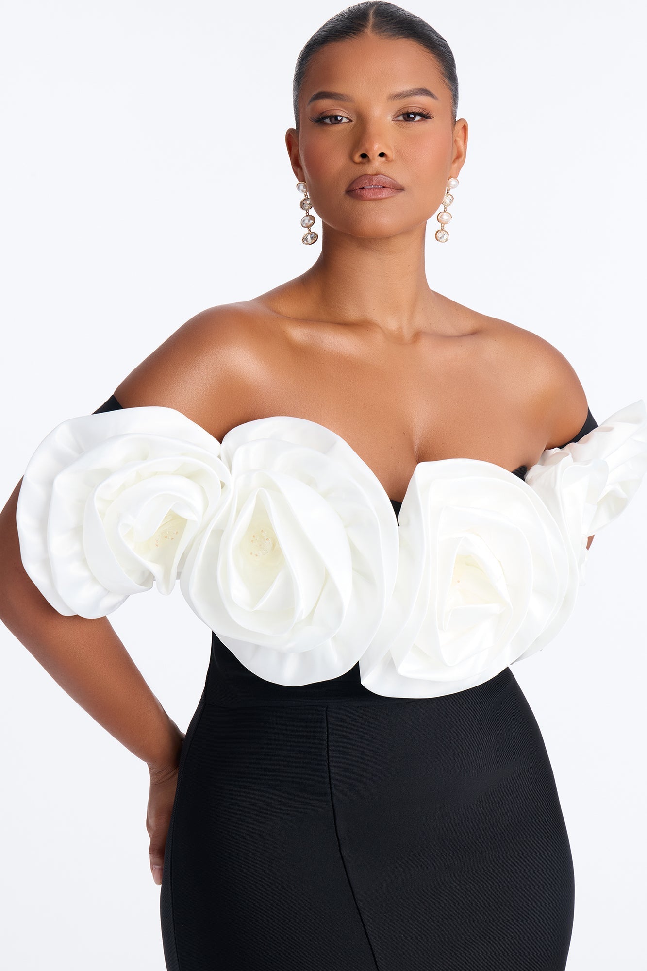 Divina Floral Bandage Midi Dress - Black/White