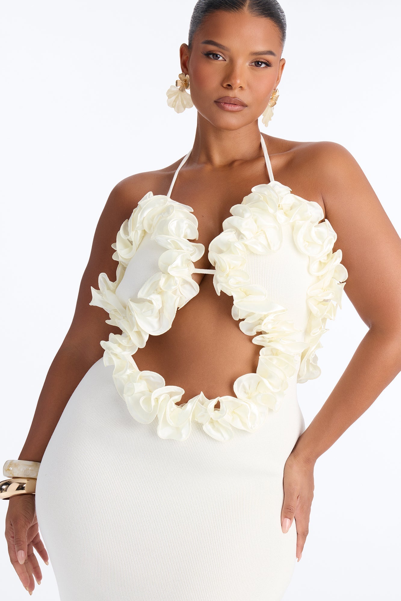 Runaway Ruffle Sweater Maxi Dress - Cream