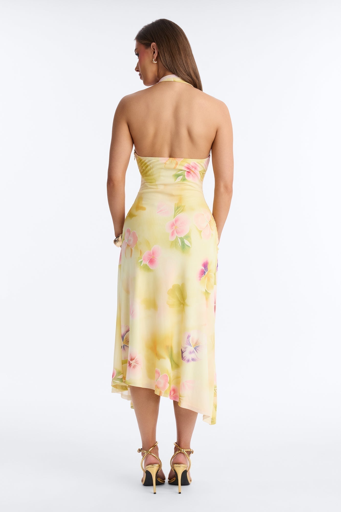 Kaitlin Floral Mesh Midi Dress - Yellow/combo