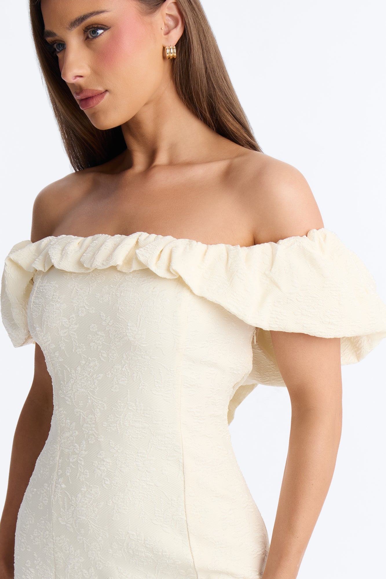 Leighton Ruffle Textured Mini Dress - Cream