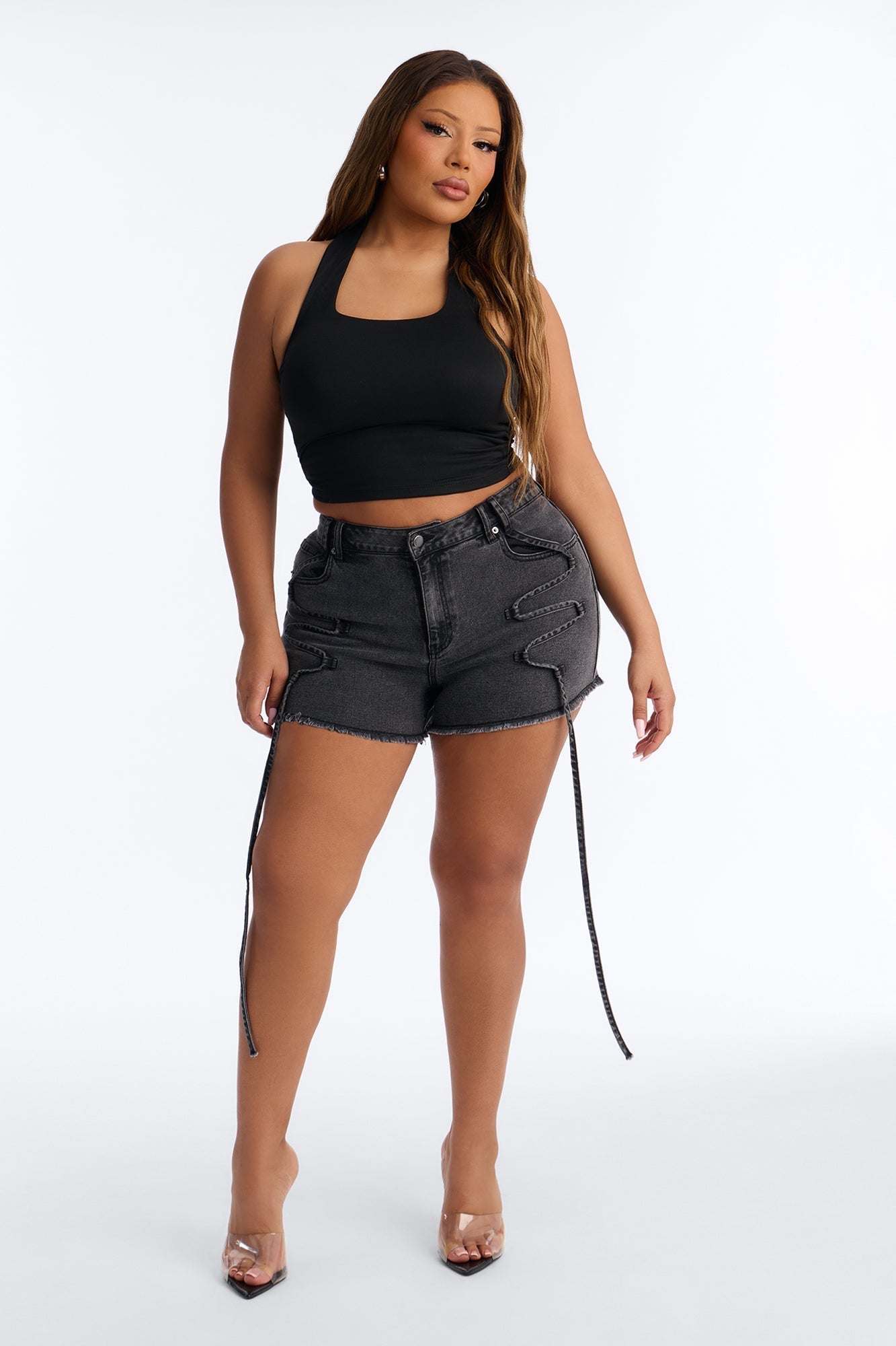 Loop Me In Stretch Denim Shorts - Black Wash