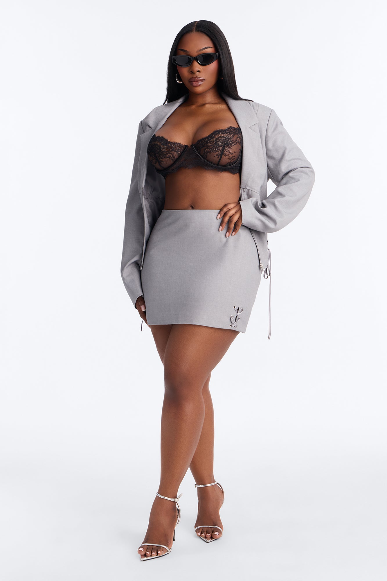 Unbothered Crepe Lace Up Mini Skirt - Light Grey