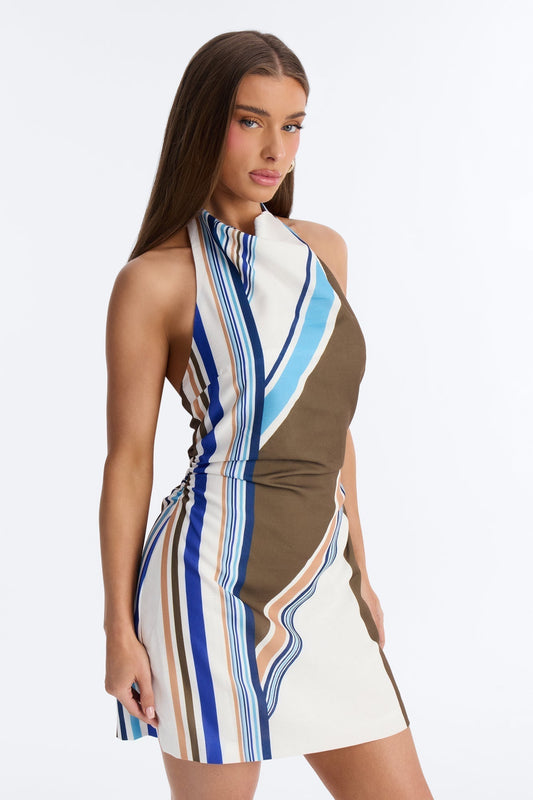 Zani Abstract Ruched Mini Dress - Ivory/combo