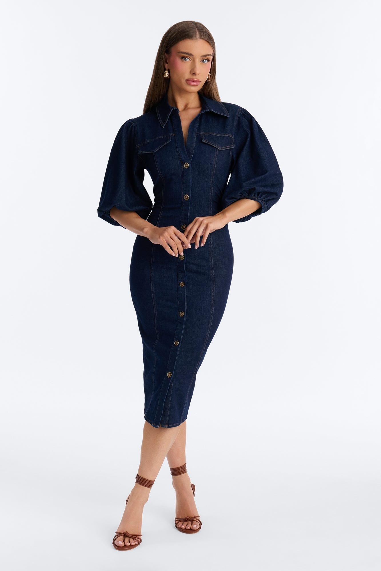 Haven Denim Midi Dress - Dark Wash