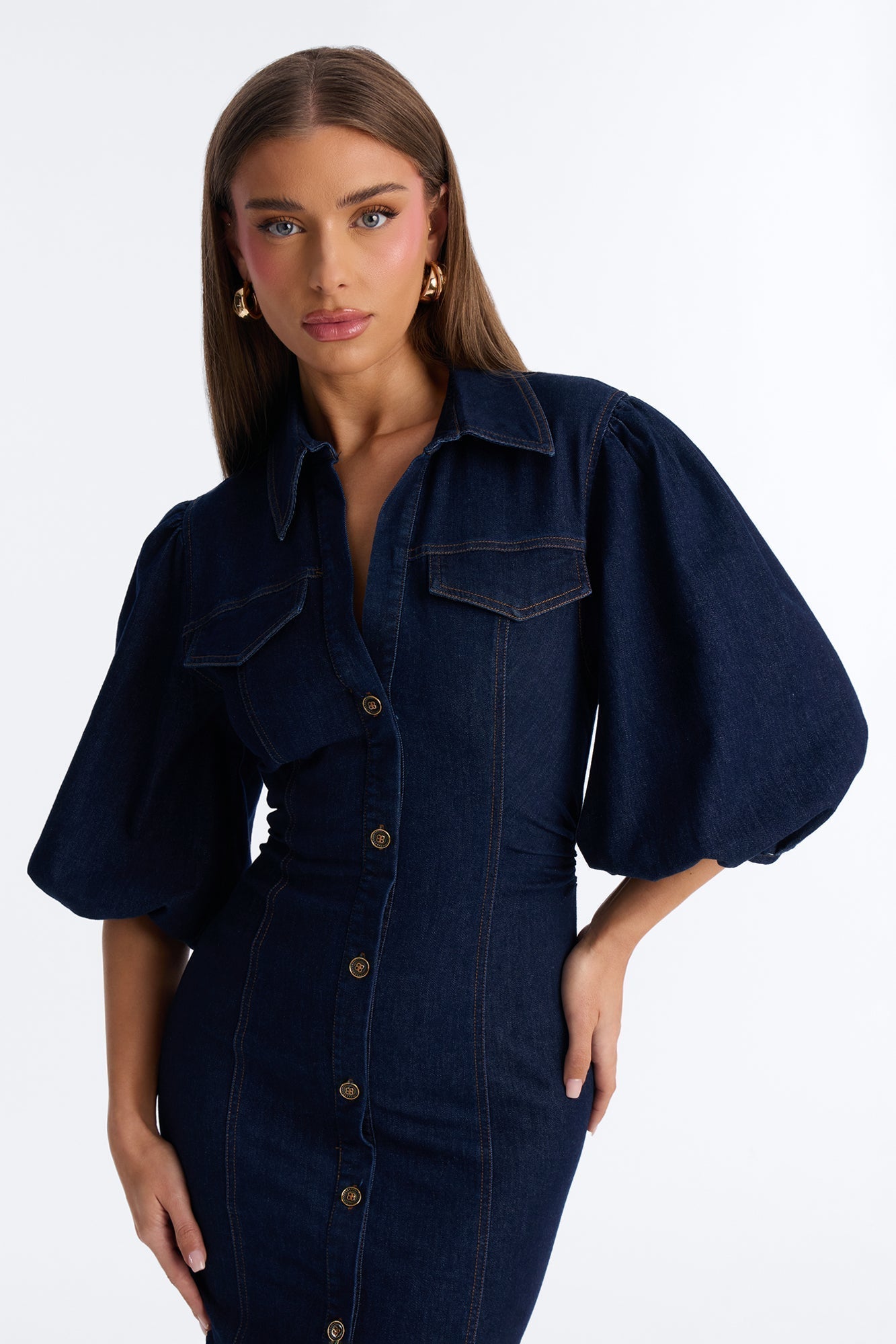 Haven Denim Midi Dress - Dark Wash