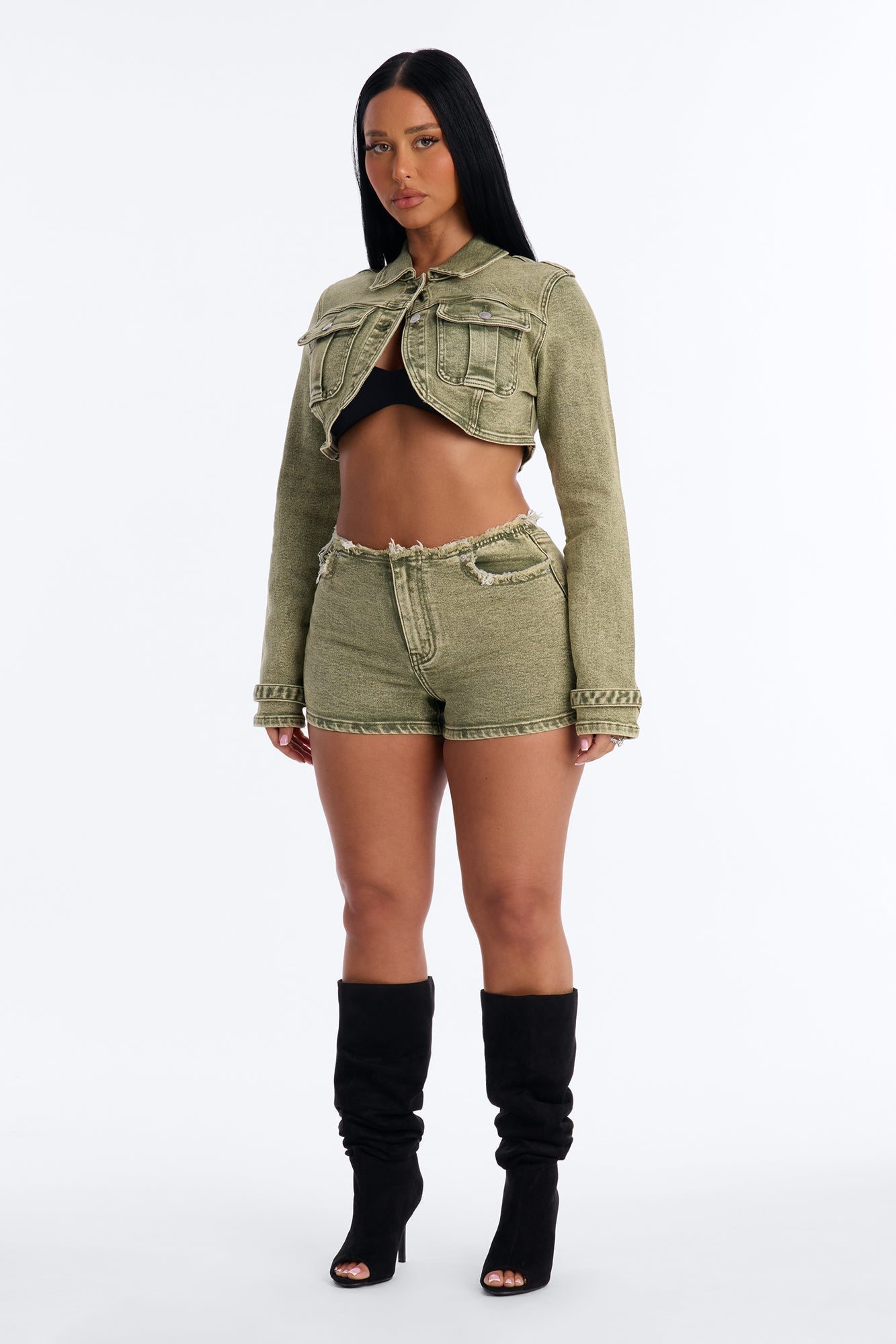 Highly Motivated Stretch Denim Shorts - Olive