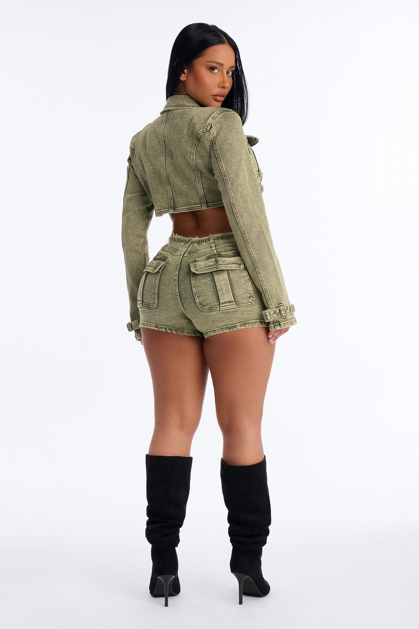 Highly Motivated Stretch Denim Shorts - Olive