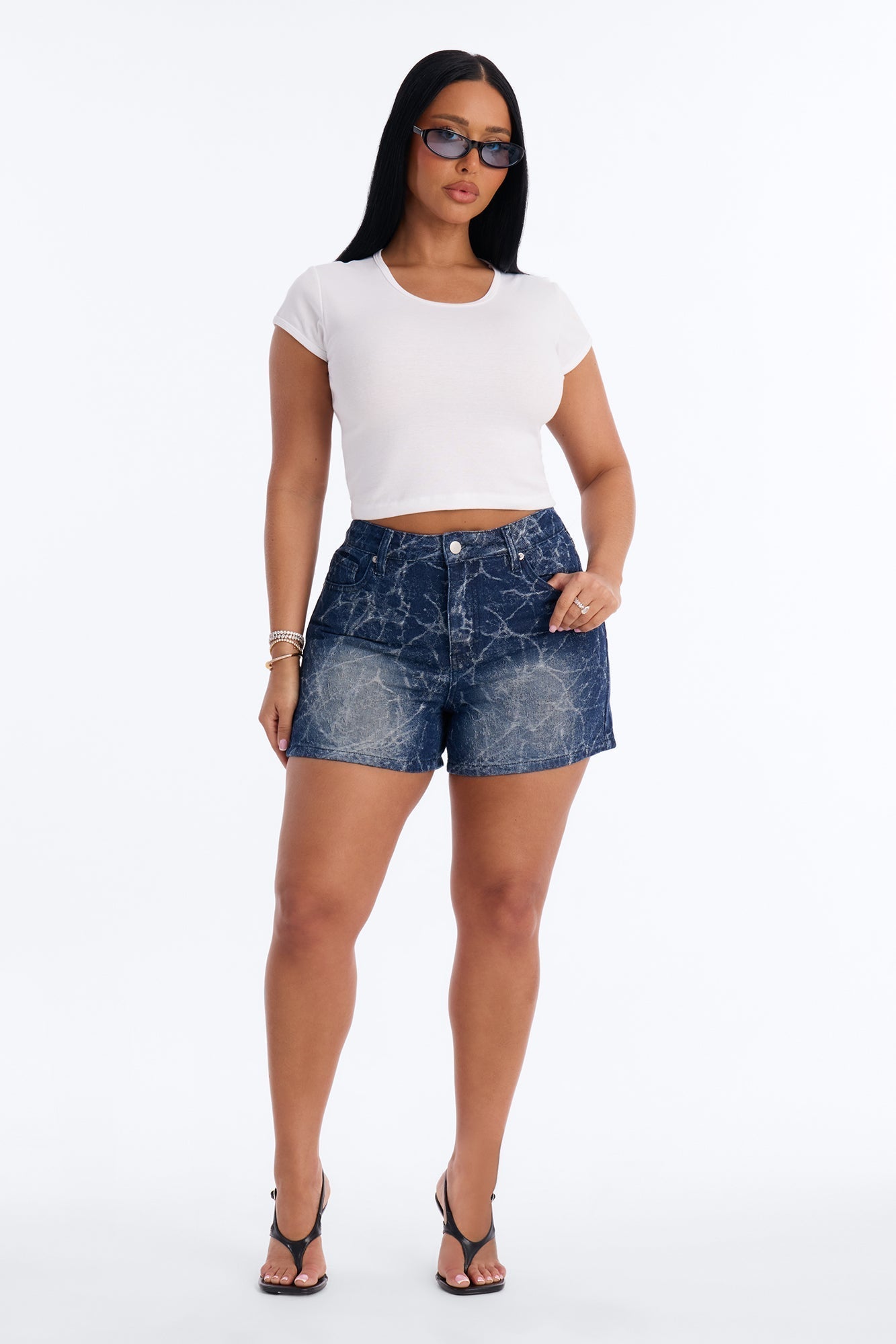 Midnight Lightning Jacquard Denim Shorts - Dark Wash