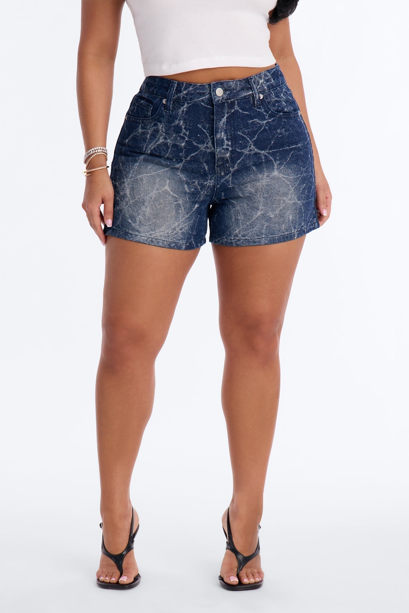 Midnight Lightning Jacquard Denim Shorts - Dark Wash