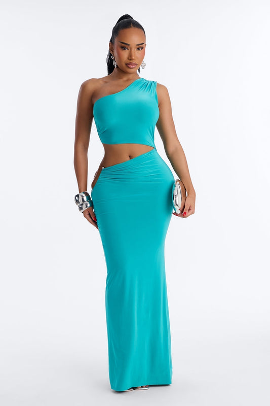 Sunset Glow Cut Out Maxi Dress - Turquoise