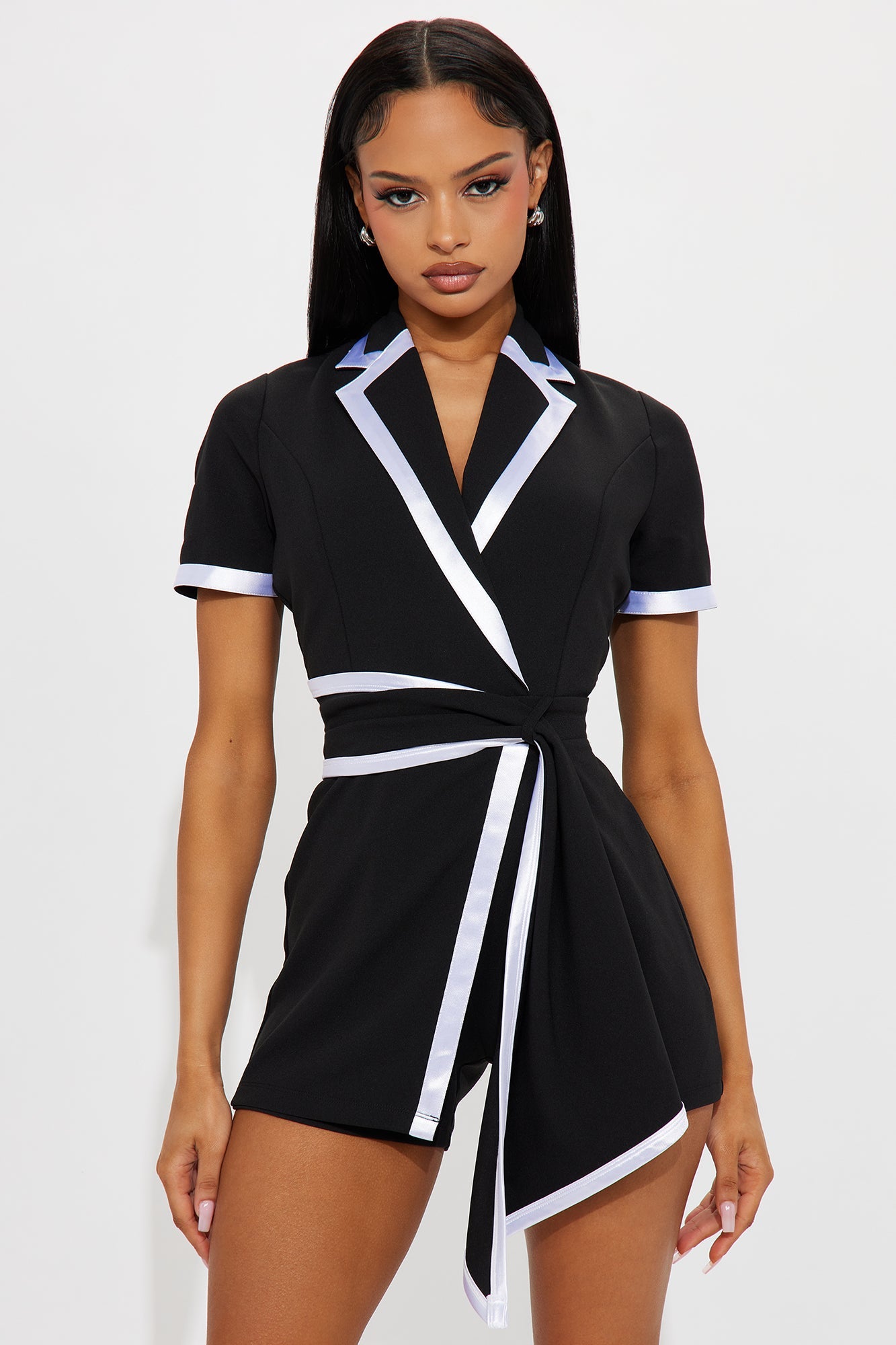 True Boss Short Sleeve Romper - Black/White