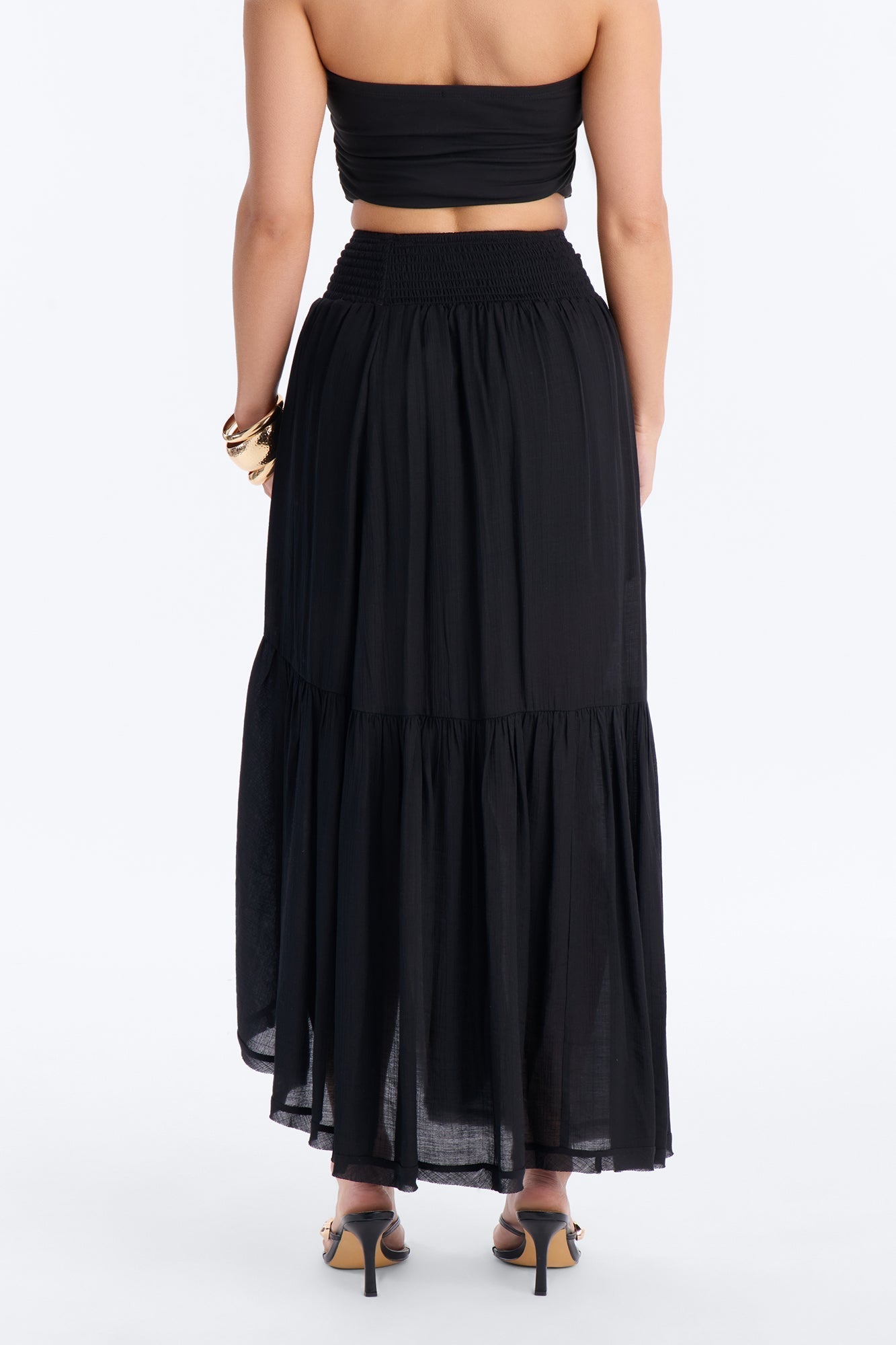 Daydreamer Asymmetrical Tiered Maxi Skirt - Black