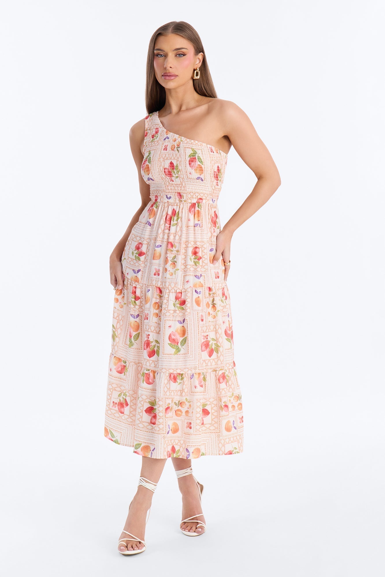 Peachy Keen Print Midi Dress - Taupe/combo