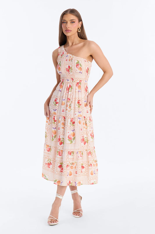 Peachy Keen Print Midi Dress - Taupe/combo