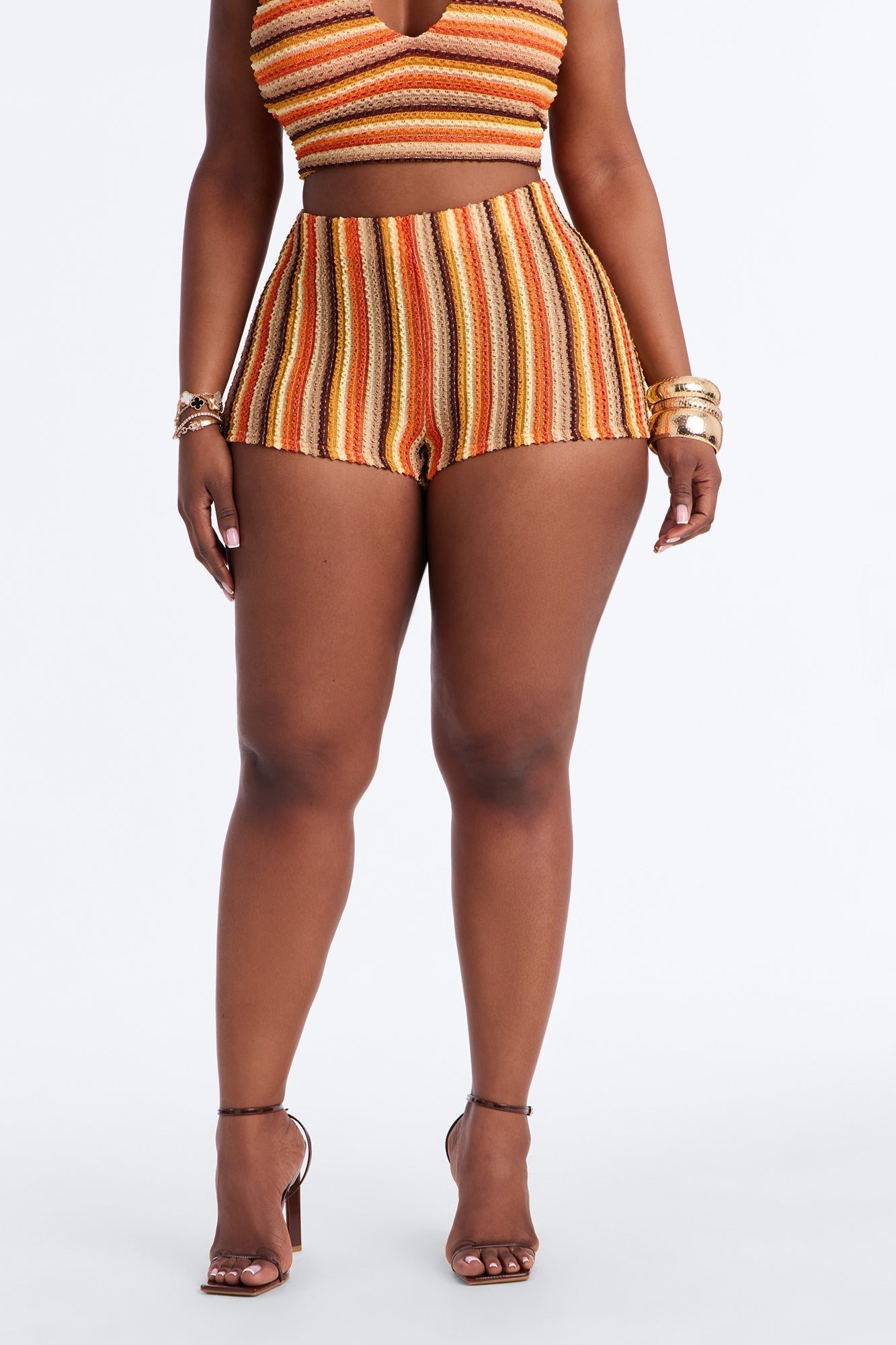 Sienna Textured Knit Striped Micro Short - Orange