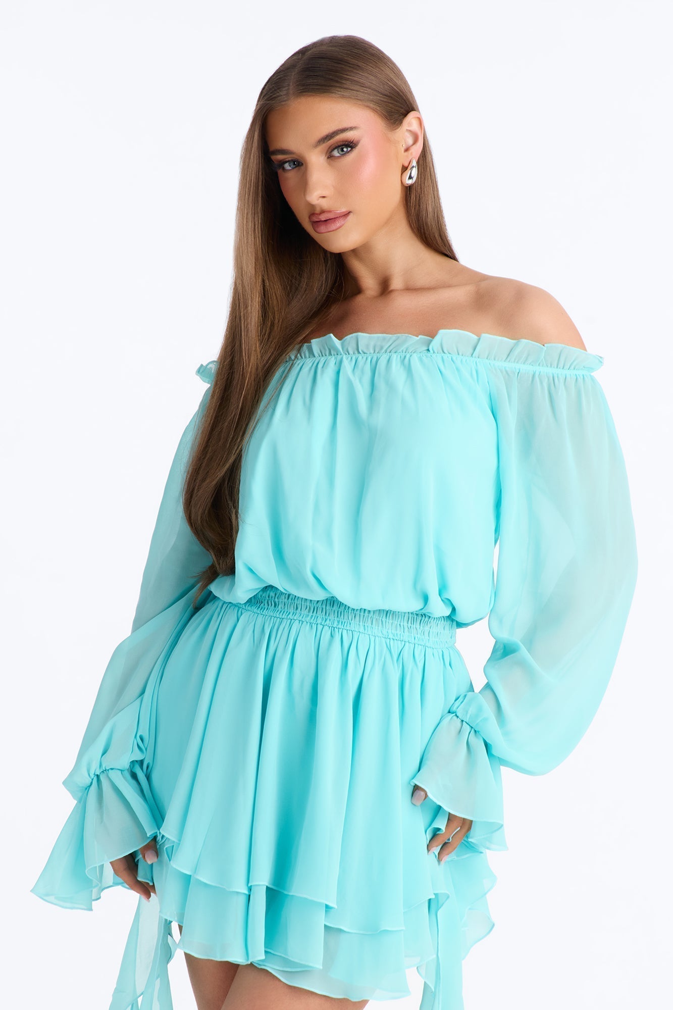 Paulina Ruffle Chiffon Mini Dress - Blue
